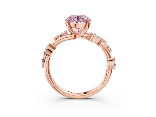 Rose gold Fancy Pink Round Cut Solitaire Twisted Band Marquise Accent Prong Setting Ring