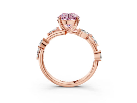 Rose gold Fancy Pink Round Cut Solitaire Twisted Band Marquise Accent Prong Setting Ring_15