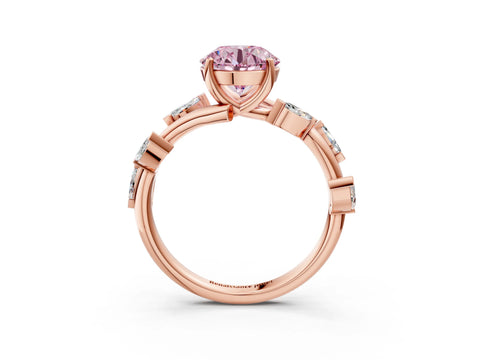 Rose gold Fancy Pink Round Cut Solitaire Twisted Band Marquise Accent Prong Setting Ring_3