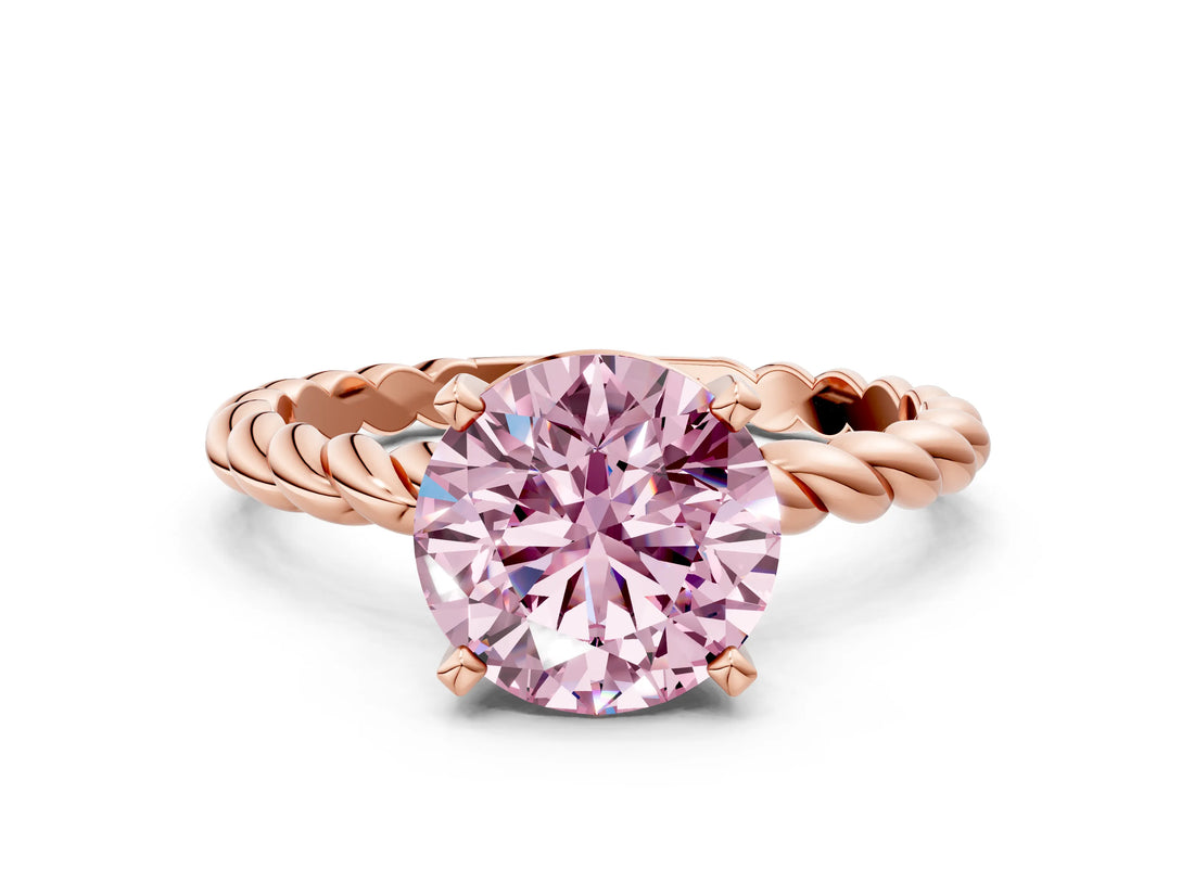 Rose gold Fancy Pink Round  Cut Solitaire Twisted Band with Four-Prong Setting_29