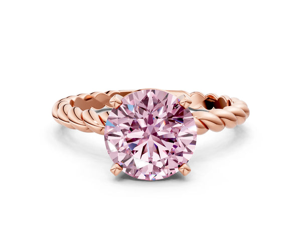 Rose gold Fancy Pink Round  Cut Solitaire Twisted Band with Four-Prong Setting