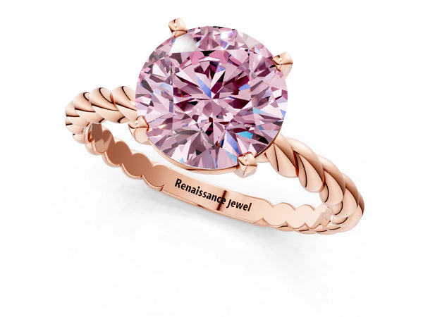 Rose gold Fancy Pink Round  Cut Solitaire Twisted Band with Four-Prong Setting