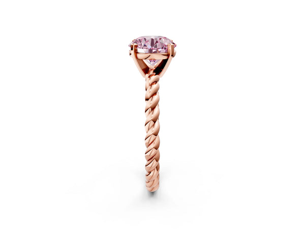 Rose gold Fancy Pink Round  Cut Solitaire Twisted Band with Four-Prong Setting