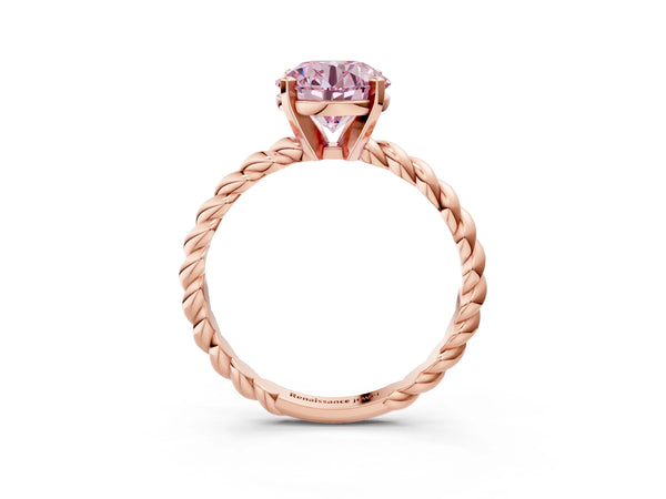 Rose gold Fancy Pink Round  Cut Solitaire Twisted Band with Four-Prong Setting