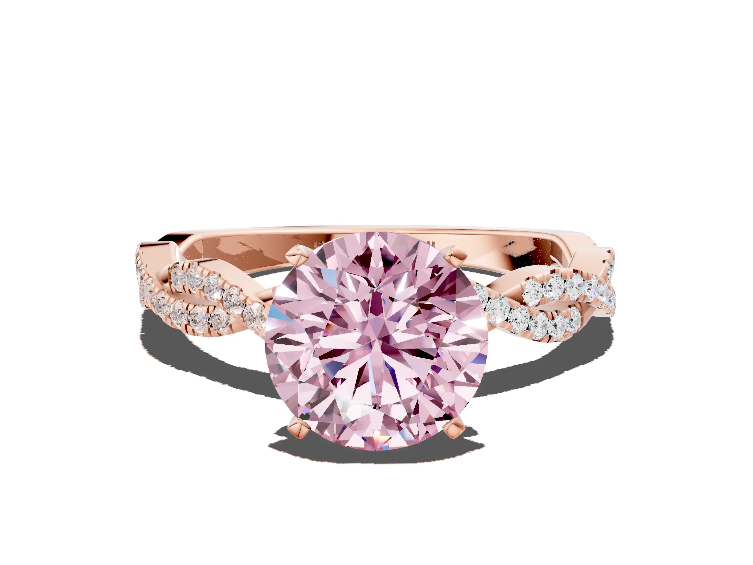 Rose gold Fancy Pink Round Cut Solitaire Twisted Pave Band with Four-Prong Setting_3