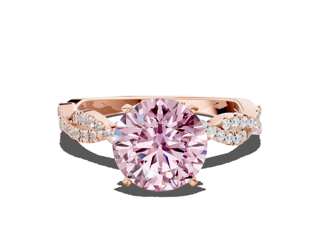 Rose gold Fancy Pink Round Cut Solitaire Twisted Pave Band with Four-Prong Setting_3