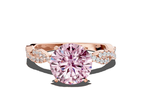 Rose gold Fancy Pink Round Cut Solitaire Twisted Pave Band with Four-Prong Setting_3