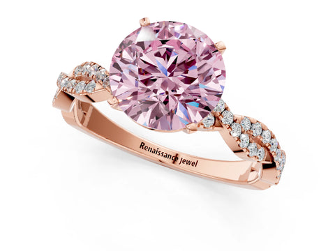 Rose gold Fancy Pink Round Cut Solitaire Twisted Pave Band with Four-Prong Setting_4