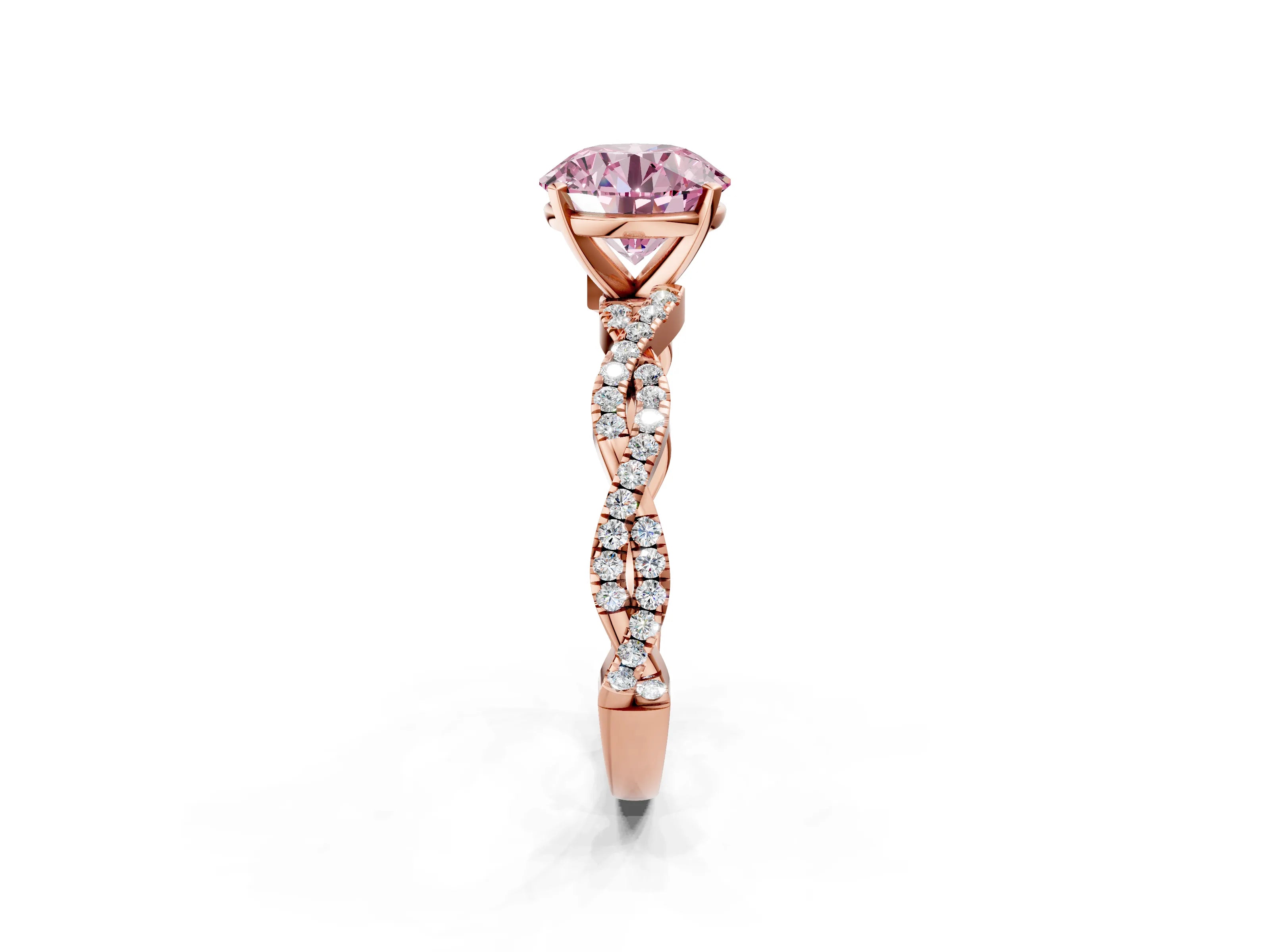 Rose gold Fancy Pink Round Cut Solitaire Twisted Pave Band with Four-Prong Setting_5