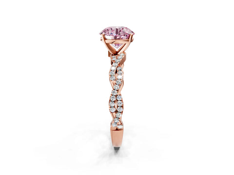 Rose gold Fancy Pink Round Cut Solitaire Twisted Pave Band with Four-Prong Setting_5