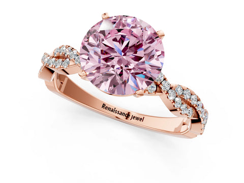 Rose gold Fancy Pink Round Cut Solitaire Twisted Pave Band with Four-Prong Setting_6