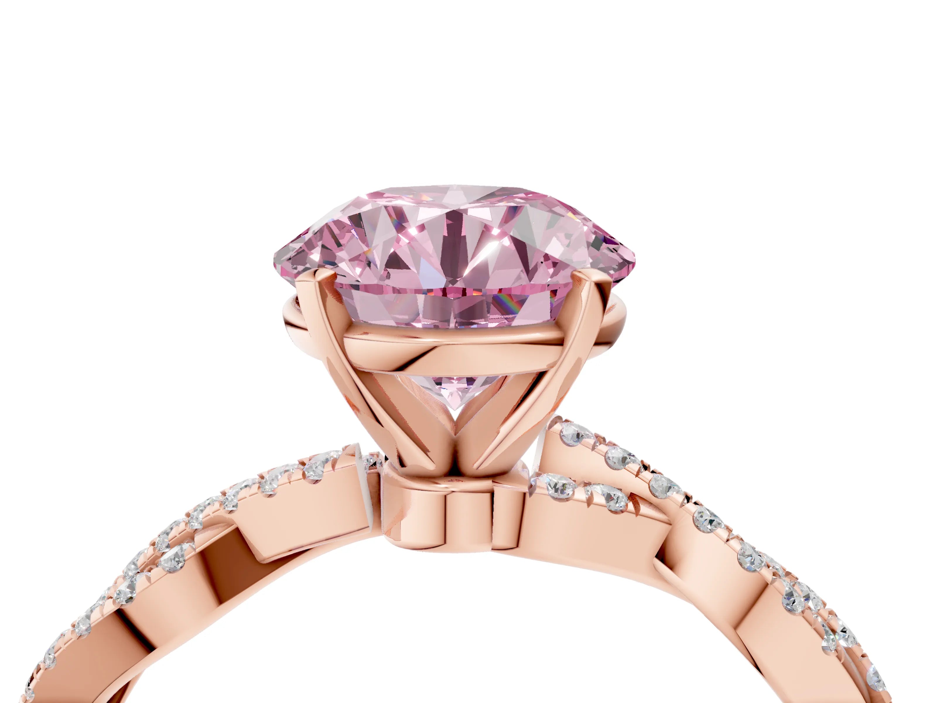 Rose gold Fancy Pink Round Cut Solitaire Twisted Pave Band with Four-Prong Setting_7