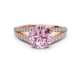 Rose gold Fancy Pink Round  Cut Split Shank Pave Diamond Engagement Ring with Four-Prong Setting