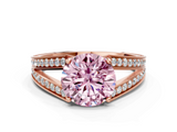 Rose gold Fancy Pink Round  Cut Split Shank Pave Diamond Ring with Four-Prong Setting