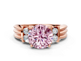 Rose gold Fancy Pink Round  Cut Three-Stone Channel Set Ring with Bar Prongs