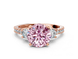 Rose gold Fancy Pink Round  Cut Three-Stone Diamond Pavé Band with Prong Setting