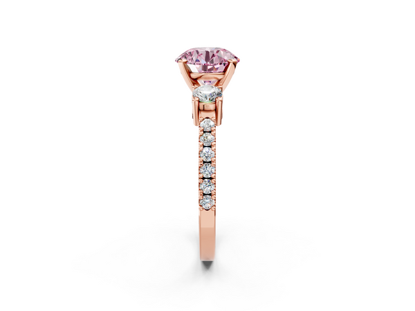 Rose gold Fancy Pink Round  Cut Three-Stone Diamond Pavé Band with Prong Setting