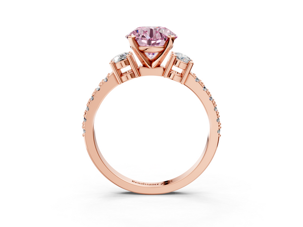 Rose gold Fancy Pink Round  Cut Three-Stone Diamond Pavé Band with Prong Setting