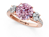 Rose gold Fancy Pink Round  Cut Three-Stone Diamond Pave Band with Prong Setting_18