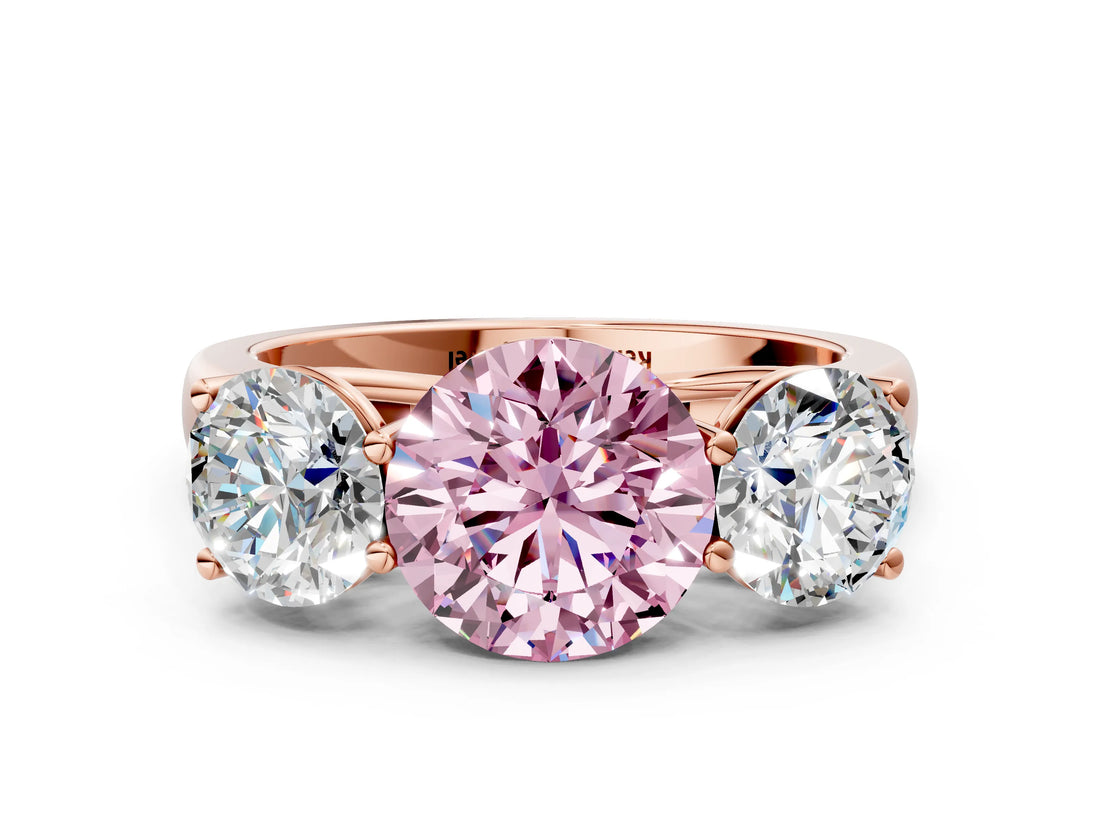 Rose gold Fancy Pink Round Cut Three-Stone Diamond Ring with Prong Setting on a Classic Band_12