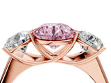 Rose gold Fancy Pink Round Cut Three-Stone Diamond Ring with Prong Setting on a Classic Band_16
