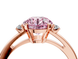 Rose gold Fancy Pink Round  Cut Three-Stone Solitaire Ring with Round Accent Diamonds and Four-Prong Setting_4