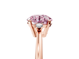 Rose gold Fancy Pink Round  Cut Three-Stone Solitaire Ring with Round Accent Diamonds and Four-Prong Setting_5