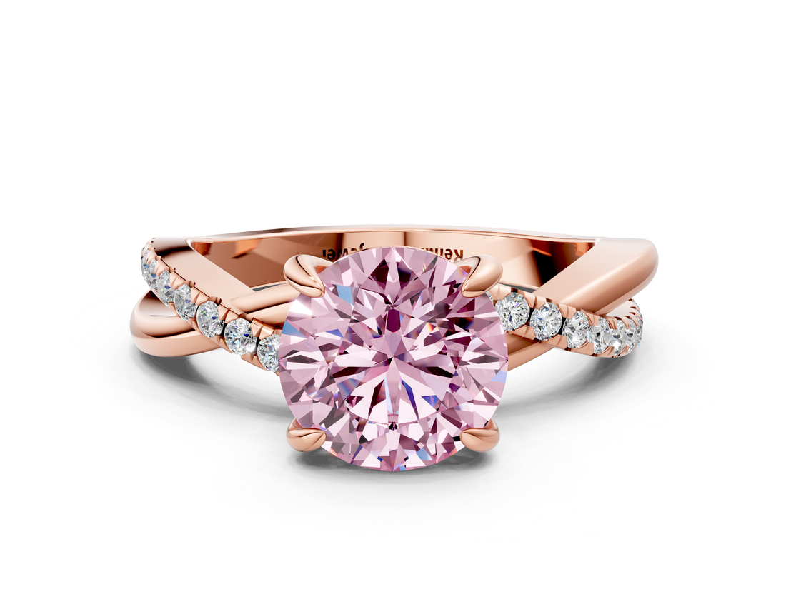 Rose gold Fancy Pink Round  Cut Twist Band Solitaire Diamond Ring with Pavé Setting_3