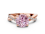 Rose gold Fancy Pink Round  Cut Twist Band Solitaire Diamond Ring with Pavé Setting_3