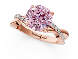 Rose gold Fancy Pink Round  Cut Twist Band Solitaire Diamond Ring with Pavé Setting_4