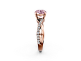 Rose gold Fancy Pink Round  Cut Twist Band Solitaire Diamond Ring with Pavé Setting_5