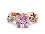 Rose gold Fancy Pink Round  Cut Twisted Pavé Band Solitaire Ring with Four-Prong Setting