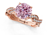 Rose gold Fancy Pink Round  Cut Twisted Pavé Band Solitaire Ring with Four-Prong Setting_1