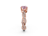 Rose gold Fancy Pink Round  Cut Twisted Pavé Band Solitaire Ring with Four-Prong Setting_2