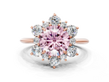 Rose gold Fancy Pink Round  Diamond Cluster Halo Ring with Solitaire Band and Four-Prong Setting