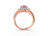 Rose gold Fancy Pink Round  Diamond Cluster Halo Ring with Solitaire Band and Four-Prong Setting_3