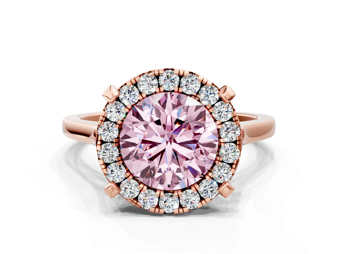 Rose gold Fancy Pink Round  Diamond Cluster Halo Solitaire with Four-Prong Setting_18