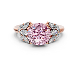 Rose gold Fancy Pink Round  Diamond Cluster Leaf Design Ring with Prong Setting