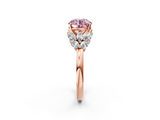Rose gold Fancy Pink Round  Diamond Cluster Leaf Design Ring with Prong Setting_2