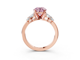 Rose gold Fancy Pink Round  Diamond Cluster Leaf Design Ring with Prong Setting_3