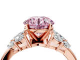 Rose gold Fancy Pink Round  Diamond Cluster Leaf Design Ring with Prong Setting_4