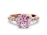 Rose gold Fancy Pink Round  Diamond Cluster Prong-Set Solitaire Ring
