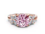 Rose gold Fancy Pink Round  Diamond Floral Cluster Ring with Solitaire Band and Prong Setting