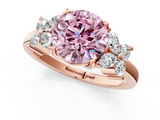 Rose gold Fancy Pink Round  Diamond Floral Cluster Ring with Solitaire Band and Prong Setting_1