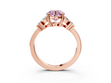 Rose gold Fancy Pink Round  Diamond Floral Cluster Ring with Solitaire Band and Prong Setting_3