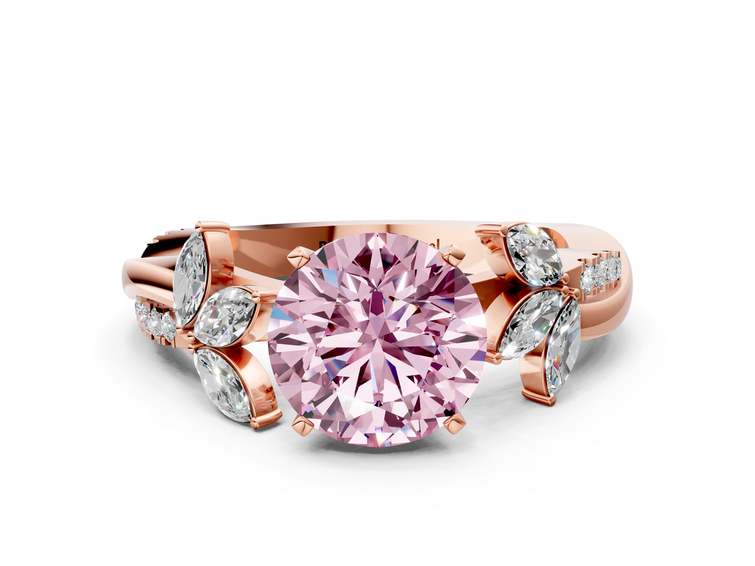 Rose gold Fancy Pink Round  Diamond Floral Vine Solitaire Engagement Ring