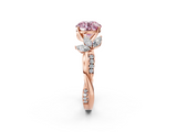 Rose gold Fancy Pink Round  Diamond Floral Vine Solitaire Engagement Ring_2