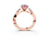 Rose gold Fancy Pink Round  Diamond Floral Vine Solitaire Engagement Ring_3