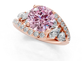 Rose gold Fancy Pink Round  Diamond Halo Ring with Marquise and Pavé Band in Prong Setting_1