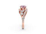 Rose gold Fancy Pink Round  Diamond Halo Ring with Marquise and Pavé Band in Prong Setting_2